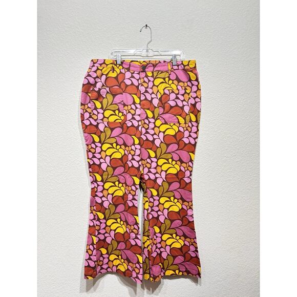 Lucy & Yak Denim - Lucy & Yak Jeans Womens W40 L29 Wide Leg Denim Organic 70s Pattern Paisley Disco